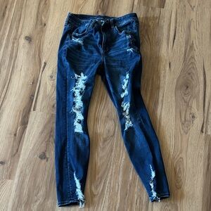 American Eagle Outfitters Dark Blue Distressed Skinny Jeans